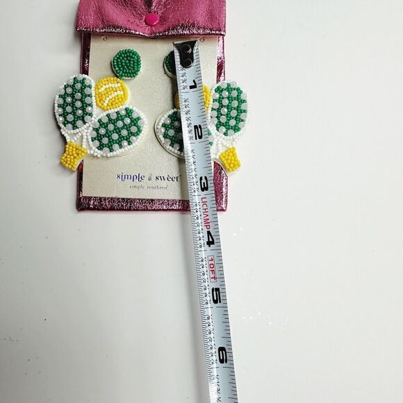 Simply Southern Pickle Ball Beaded Earrings Dangle Green Yellow Kitsch Unique - Picture 2 of 2